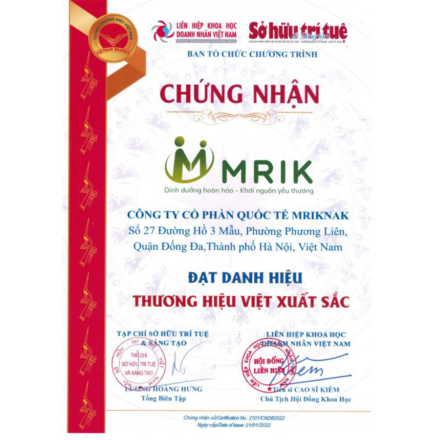 CHỨNG NHẬN ĐẠT DANH HIỆU THƯƠNG HIỆU VIỆT XUẤT SẮC